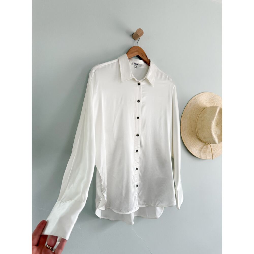 Madewell | NWOT Satin Dolman Button-Up Shirt Winter‎ White | Sz M - Picture 3 of 10